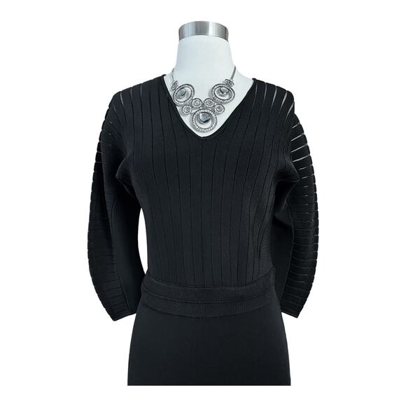 YIGAL AZROUEL Knit Dress Black V-Neck Sheath 3/4 Sleeves Designer Small EUC - Picture 7 of 12
